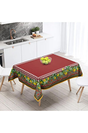 Renkli Limon Desenli Masa Örtüsü - (ince Keten, Uluslararası Yıkama Ve Solmama Sertifikası)