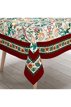 Colorful Leaves Masa Örtüsü - Renkli Yapraklar Ince Keten Uluslararası Yıkama Ve Solmama Sertifikası