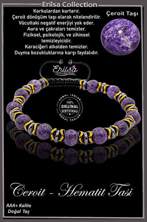 Sertifikalı AAA+ Gold - Hematit Aparatlı Çeroit Taşı Bileklik