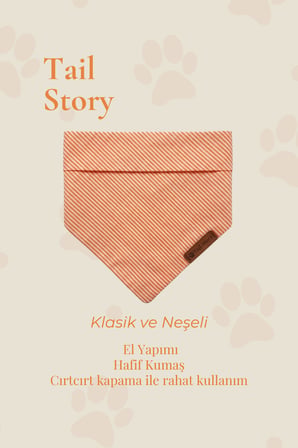 Kedi-Köpek Fuları, Hafif Ve Pamuklu Kumaş, El Yapımı, Turuncu Çizgi Desenli Kedi/Köpek Fuları