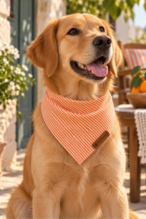 Kedi-Köpek Fuları, Hafif Ve Pamuklu Kumaş, El Yapımı, Turuncu Çizgi Desenli Kedi/Köpek Fuları