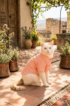 Köpek Kıyafeti, Turuncu Çizgili, Pamuklu Kumaş, Küçük/Orta Irklar İçin Kedi/Köpek Gömleği