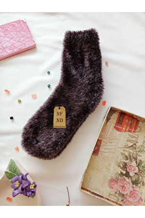 Tüylü Çorap 3 Çift Kışlık Termal Patik Dikişsiz Erkek Kadın Ev-parti Çorabı Laci Mavi Füme 36-41.