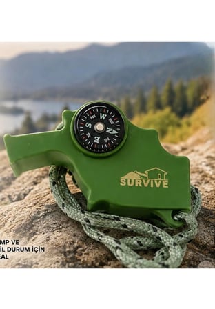 Pusulalı ve Termometreli Survival Düdüğü – Çalmak Taşlı Çok Fonksiyonlu Kamp Acil Durum Düdüğü