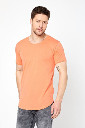 Erkek Kırmızı Oval Etek Geniş Yaka %100 Pamuk Kısa Kollu Tişört