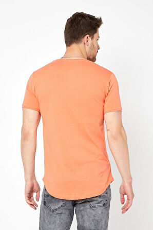 Erkek Kırmızı Oval Etek Geniş Yaka %100 Pamuk Kısa Kollu Tişört