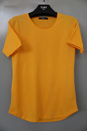 Erkek Kırmızı Oval Etek Geniş Yaka %100 Pamuk Kısa Kollu Tişört