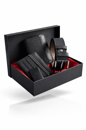 Premium Şık Tasarım Lüks Özel Seri Dikey Ekose Desenli Cüzdan Kemer Çakmak ve Kartlık Hediye Seti