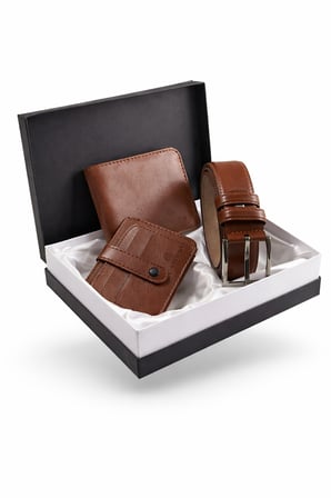 Özel Lüks Premium Serisi Damat Çeyiz Yatay Classic Cüzdan Kemer ve Kartlık Çeyiz Kutulu Seti