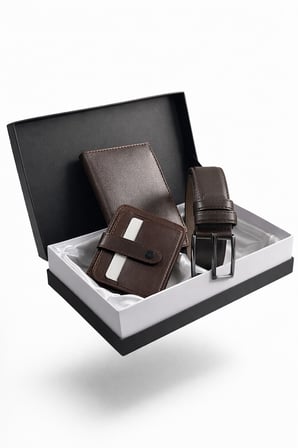 özel grande lüks premium serisi damat çeyiz dikey classic cüzdan kemer ve kartlık çeyiz kutulu seti