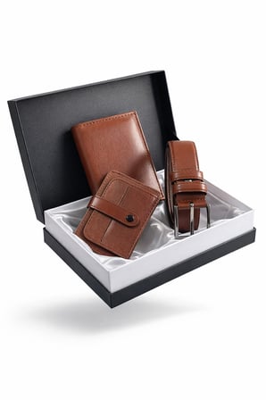 özel grande lüks premium serisi damat çeyiz dikey classic cüzdan kemer ve kartlık çeyiz kutulu seti