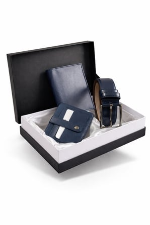 Özel Grande Lüks Premium Serisi Damat Çeyiz Dikey Classic Cüzdan Kemer ve Kartlık Çeyiz Kutulu Seti