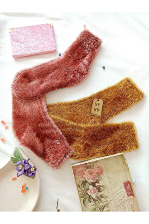 2 ÇİFT TÜYLÜ KIŞLIK TERMAL PATİK DİKİŞSİZ ÇORAP ERKEK KADIN EV-PARTİ ÇORABI GÜL KURUSU SARI 36-41.