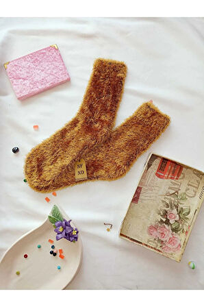 Tüylü Çorap 3 Çift Kışlık Termal Patik Dikişsiz Erkek Kadın Ev-parti Çorabı Sarı Vizon Mavi 36-41.