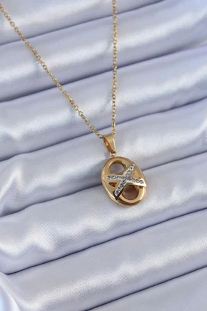 Kadın Kolye Çelik Gold Renk Zirkon Taşlı