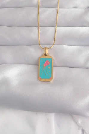 Kolye Çelik Gold Renk Mavi Mineli Tarot
