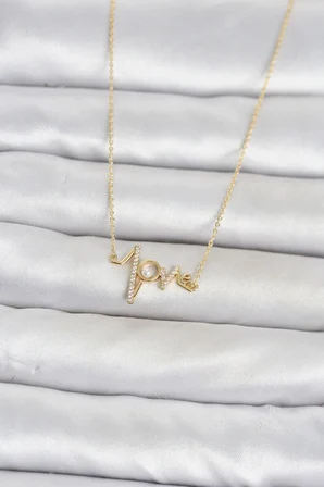 Kadın Kolye Pirinç Gold Renk Kalp Ritmi Model
