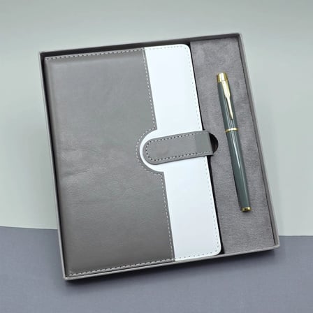 Defter Gri Kutulu Deri Roller Kalem Set
