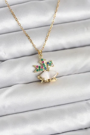 Kadın Kolye Çelik Zincir Gold Renk Chirtsmas Bell Model Yılbaşı Temalı