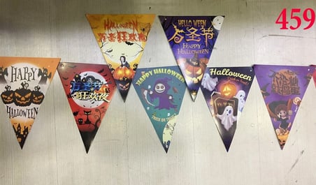 8 Li Lüks Baskılı Üçgen Tasarım Halloween Banner Süs Bayrak