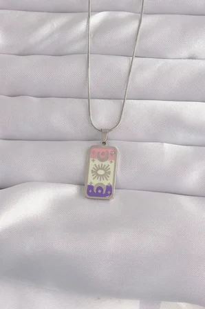 Kolye Çelik Gümüş Renk Karışık Mineli Ay Figür Tarot