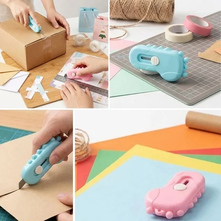 Paket Açıcı Aparat Dinozor Tasarımlı Küçük Boy Makas Ve Falçata Seti Pratik Kargo