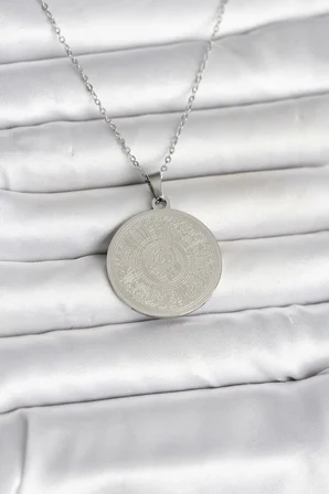 Kolye Çelik Gümüş Renk Ayetel Kürsi Yazılı