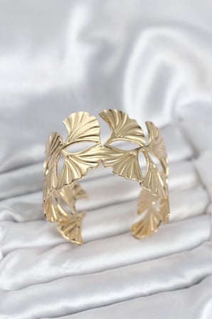 Kadın Bileklik Pirinç Gold Renk Levha Yelpaze Model