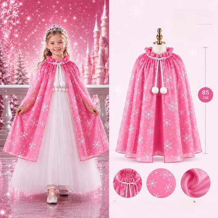 Pelerin Kar Tanesi Desenli Pembe Elsa Pelerini Astarlı Frozen I 85 Cm