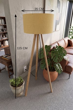 115 Cm 3 Ayaklı Tripod Lambader Hardal Kumaş Başlık