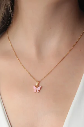 Kadın Kolye Gold Pembe Renk Figür