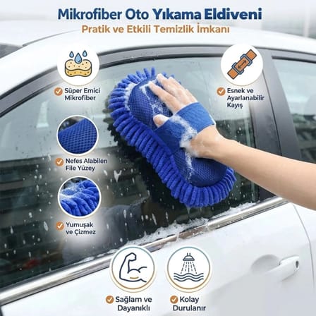 Araba Yıkama Eldiveni Mikrofiber Oto Yıkama Eldiveni Kalın Süngerli Araç Temizleme Bezi