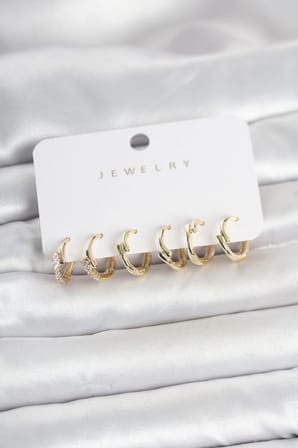 Kadın Küpe Pirinç Gold Renk Botega Model Seti