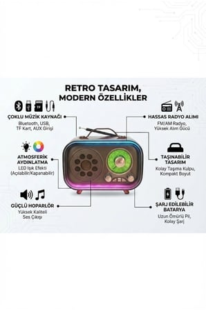 Şık Tasarım Taşınabilir Bluetooth Fm Radyo Hoparlör Usb Tf Kart