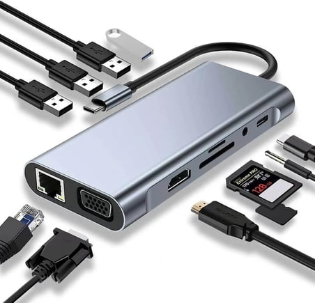 Ergonomik 11 Fonksiyonlu Type-C Hdmi Usb Çoklayıcı Adaptör
