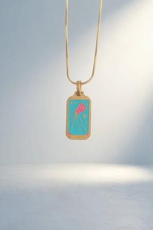 Şık Gold Renk Mavi Mineli Tarot Kolye