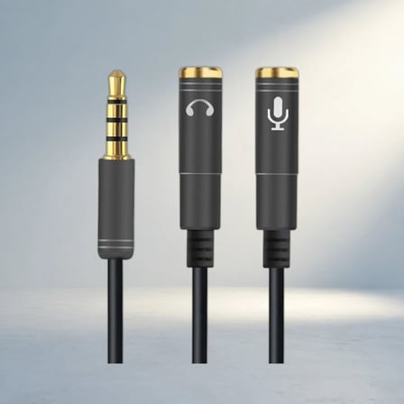 Siyah Örgü Kulaklık Ve Mikrofon Çoklayıcı Aux Kablo 3.5 Mm