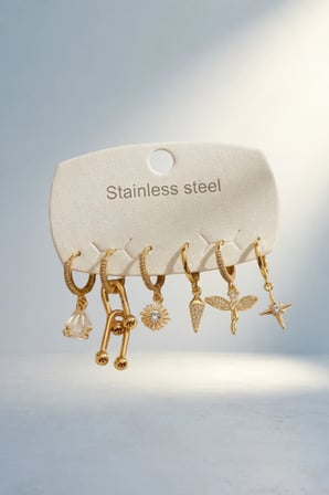 Gold Renk Tifani Detaylı Kadın Küpe Seti