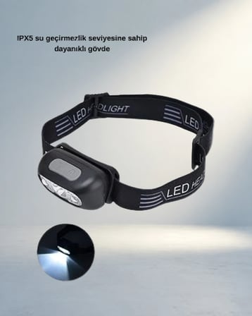 Hareket Sensörlü Şarjlı Led Kafa Feneri 60° Su Geçirmez