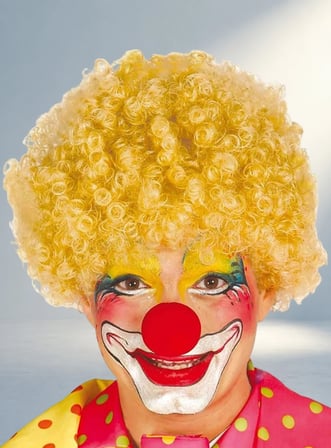 Kıvırcık Sarı Afro Peruk Ve Kırmızı Burun Seti