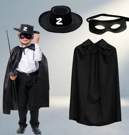 Eğlenceli Zorro Pelerini Şapkası Ve Maske Seti Çocuklar İçin