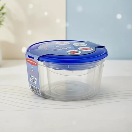 Şeffaf Gövdeli Mavi Kapaklı 3 Boy Gıda Saklama Kabı Seti Bpa İçermeyen