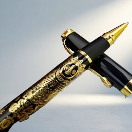 Şık Osmanlı Tuğralı Metal Roller Kalem Mavi