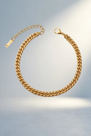 Şık Gold Renk İnce Cuban Zincir Bileklik