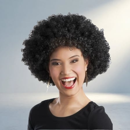 Kabarık Afro Tarzı Siyah Peruk Parti Kullanımı İçin