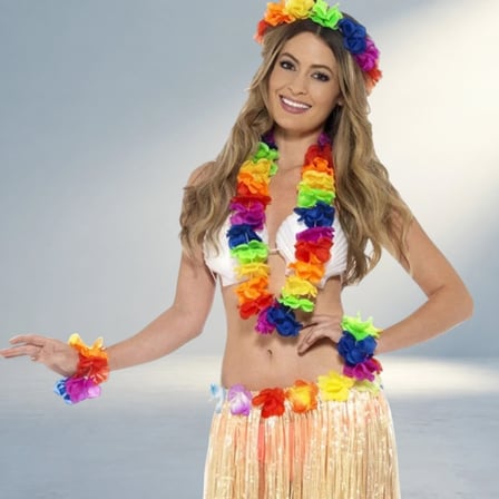 Hawaii Tarzı Kolye Taç Bileklik Seti (Rengarenk Model)