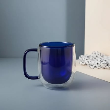450 Ml Lacivert Isı Yalıtımlı Cam Kupa Çift Cidarlı Tasarım