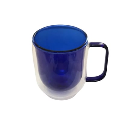 450 Ml Lacivert Isı Yalıtımlı Cam Kupa Çift Cidarlı Tasarım