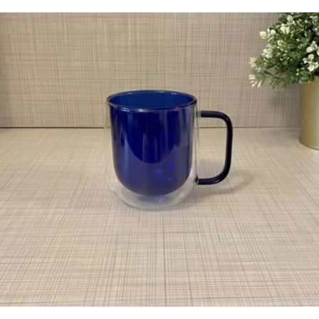 450 Ml Lacivert Isı Yalıtımlı Cam Kupa Çift Cidarlı Tasarım