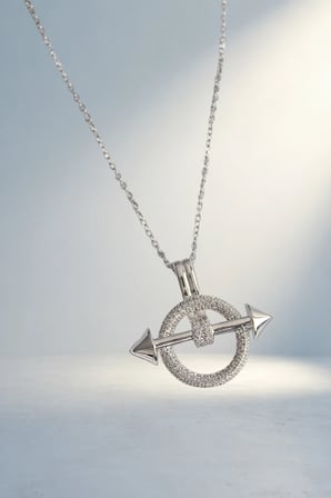 Zirkon Taşlı Halka Kolye Çelik Zincir Ile Şıklık